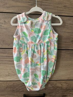 Tropical Leaf Baby Romper in Pastel Green & Peach